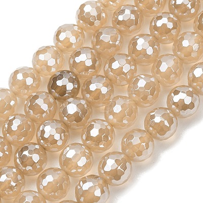 Electroplated Natural Agate Beads Strands G-B191-A07-8mm-07-1