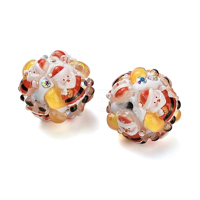 Christmas Theme Polymer Clay Rhinestone Beads with Resin RESI-Z045-01A-1