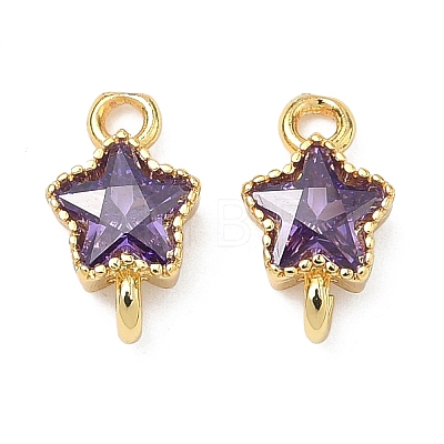 Brass Pave Cubic Zirconia Star Connector Charms KK-P348-08G-1