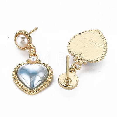 Heart with Porcelain Rack Plating Alloy Dangle Stud Earrings EJEW-S211-008-RS-1