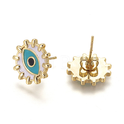 Brass Enamel Stud Earrings EJEW-L224-43G-1