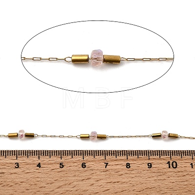 Handmade 304 Stainless Steel Chains with Faceted Rondelle Glass Beads CHS-K020-19G-1