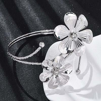 Flower Alloy Arm Cuff Bangles for Girl Women AJEW-A063-01A-P-1