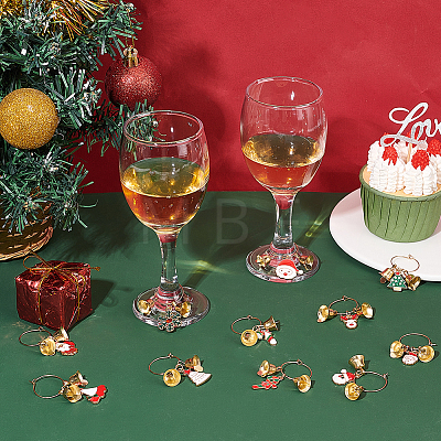 Christmas Theme Alloy Enamel Wine Glass Charms AJEW-AB00024-1