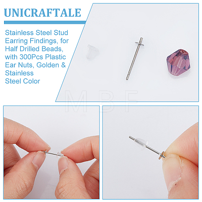 Unicraftale 200Pcs 2 Color 304 Stainless Steel Stud Earring Findings STAS-UN0055-93-1