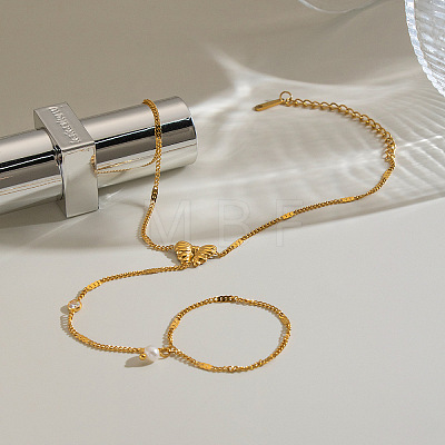 304 Stainless Steel Bowknot Hand Chain Ring Bracelets for Women OJ9238-1