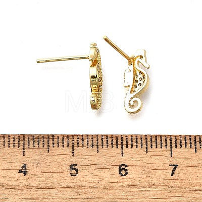 Sea Horse Brass Micro Pave Cubic Zirconia Ear Studs EJEW-D304-38G-1