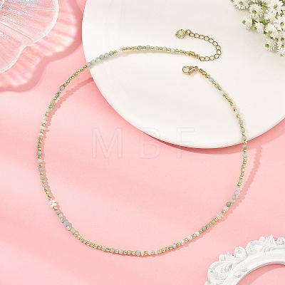 Natural Amazonite Faceted Round & Round Electroplate Synthetic Non-magnetic Hematite & Natural Pearl Beaded Necklaces NJEW-JN06549-02-1