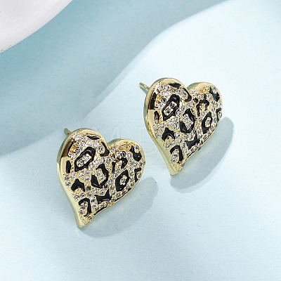 Heart Brass Micro Pave Clear Cubic Zirconia Stud Earrings EJEW-H178-09G-02-1