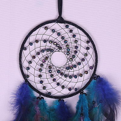 Iron Woven Web/Net with Feather Pendant Decorations PW-WG16514-01-1