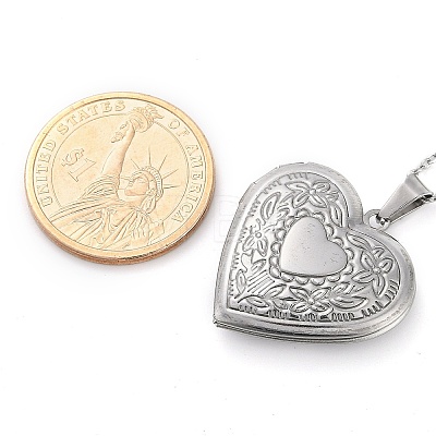 Anti-Tarnish 304 Stainless Steel Heart Locket Pendant Cable Chain Necklaces for Women LS-NJEW-M050-04F-P-1