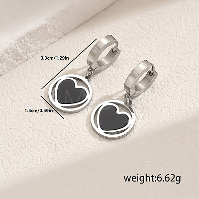 Stainless Steel Flat Round with Hollow Heart Hoop Earrings Daily Holiday Accessories OM1741-3-1