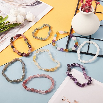 8Pcs 8 Style Natural Mixed Nuggets Gemstone Beads Stretch Bracelets for Kids BJEW-SZC0003-02-1