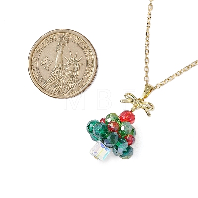 Christmas Tree Glass Beaded Pendant Necklaces NJEW-TA00174-1