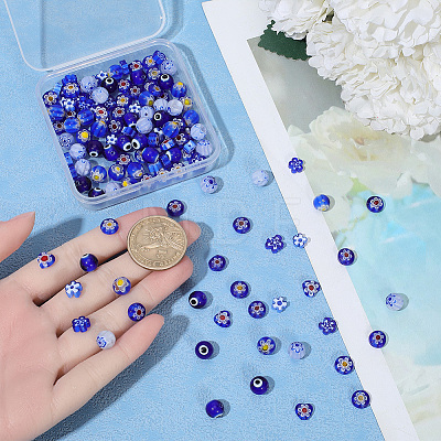 160Pcs 8 Styles Handmade Millefiori & Evil Eye Lampwork Beads LAMP-PA0001-73-1