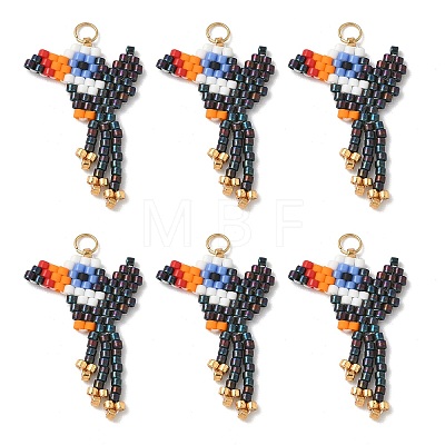 Glass Seed Beaded Bird Pendants PALLOY-MZ00920-02-1