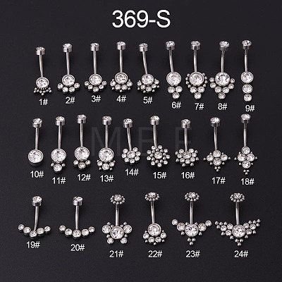 316L Surgical Stainless Steel Rhinestone Belly Rings WG7077C-25-1