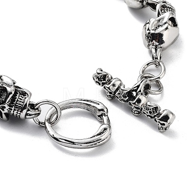 Retro Alloy Skull Link Chain Bracelets for Women Men BJEW-L684-008AS-1