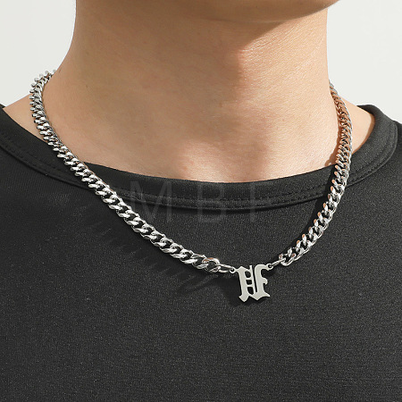 304 Stainless Steel Initial Pendant Cuban Link Chain Necklaces FS-WGB15F2-11-1