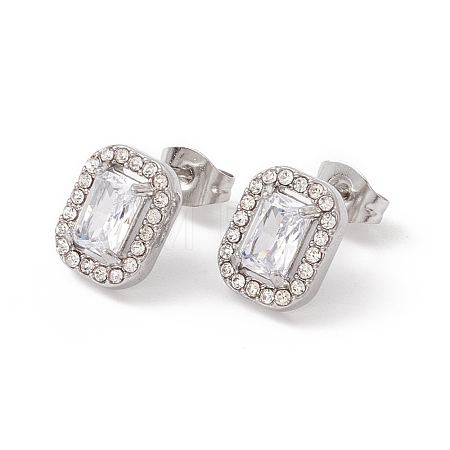 Cubic Zirconia & Rhinestone Rectangle Stud Earrings EJEW-A080-01P-1