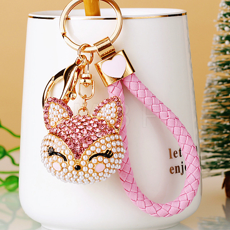 Full Rhinestone Pearl Fox Head Pendant Keychain WG98948-02-1