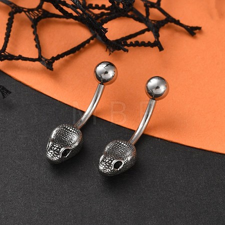 Snake Head 316 Surgical Stainless Steel Cubic Zirconia Belly Button Rings EJEW-G416-16AS-02-1