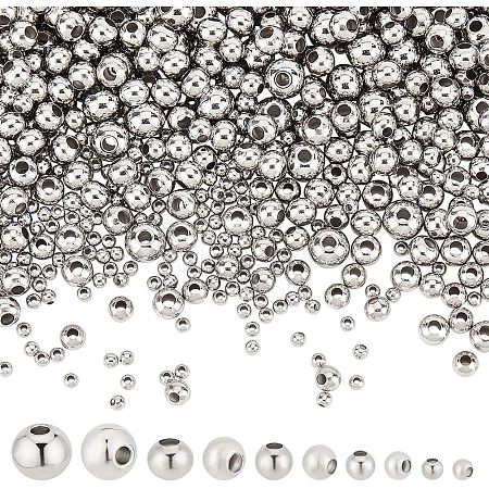 1050Pcs 5 Styles Round 304 & 316 Surgical Stainless Steel Spacer Beads STAS-NB0001-52-1