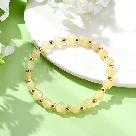 Natural Golden Silk Jade & Brass Beads Stretch Bracelets for Women BJEW-JB14040-1