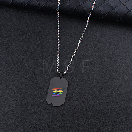 304 Stainless Steel Rainbow Pride Rectangle Dog Tag Pendant Necklaces for Men WG2A5C1-01-1