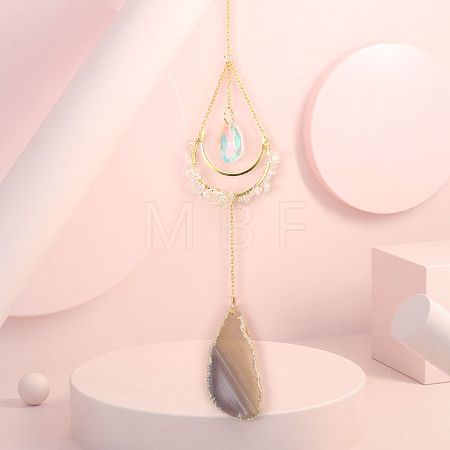 Natural Quartz Crystal Chip Wrapped Moon Hanging Ornaments PW-WG89822-06-1