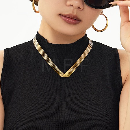 316L Surgical Stainless Steel Open V Shapd Torque Choker Necklaces for Women NJEW-F379-01G-1