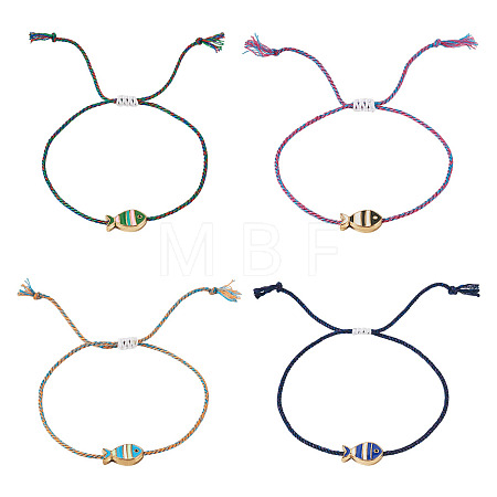 4Pcs 4 Colors Alloy Enamel Fish Charm Adjustable Bracelets BJEW-TA0001-30-1