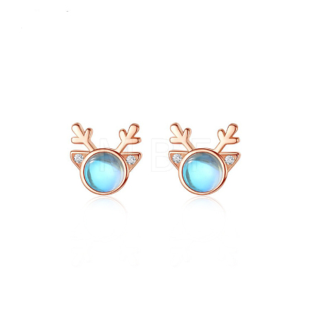 925 Sterling Silver Clear Cubic Zirconia Deer Head Stud Earrings FS-WG3413F-03-1