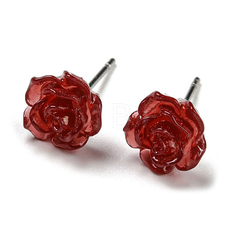 Resin Rose Flower Stud Earrings with 316 Stainless Steel Pins EJEW-D070-01A-1
