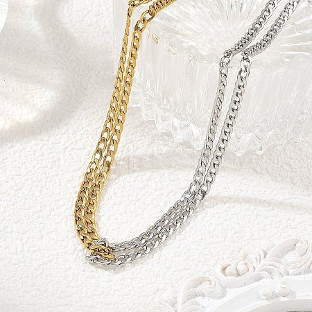 Duo Tone 304 Stainless Steel Twisted Chain 2-Strand Necklaces with Toggle Clasps NJEW-JN06681-1