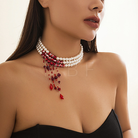 Halloween Acrylic & Plastic Pearl & Glass Gothic Layered Choker Necklaces for Women WGBE0F0-07-1