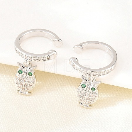 Owl Brass Micro Pave Cubic Zirconia Cuff Earrings EJEW-Z164-01P-1