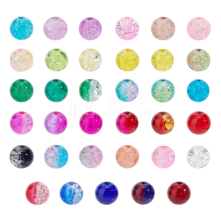 875Pcs 35 Colors Spray Painted Transparent Crackle Glass Beads CCG-PH0001-09-1