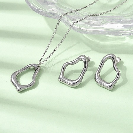 Irregular 304 Stainless Steel Pendant Necklace & Stud Earrings Sets for Women SJEW-E052-01P-1