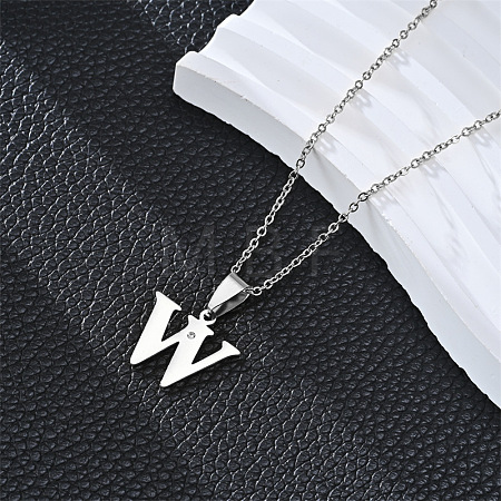 201 Stainless Steel Crystal Rhinestone Initial Pendant Necklaces FS-WG28760-25-1