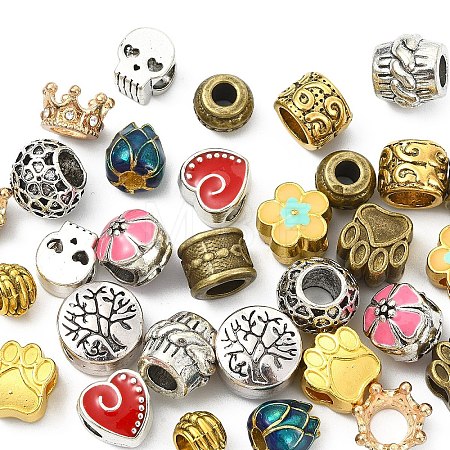 30Pcs 15 Styles Tibetan Style Alloy European Beads TIBE-YW0002-07-1