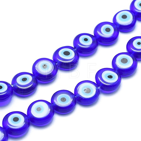 Handmade Evil Eye Lampwork Flat Round Bead Strands LAMP-L058-12mm-12-1