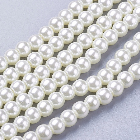 Creamy White Glass Pearl Round Loose Beads For Jewelry Necklace Craft Making X-HY-6D-B02-1