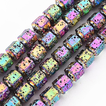 Electroplated Natural Lava Rock Beads Strands G-T114-71E-1