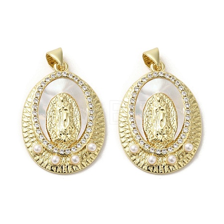 Brass Pave Shell Pendants KK-I708-16O-G-1