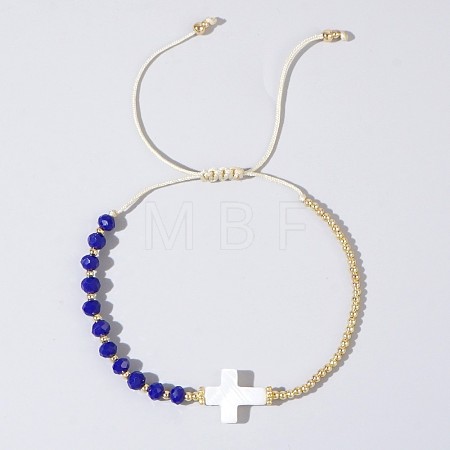 Adjustable Glass & Brass Beads Braided Bead Bracelets TB8315-4-1