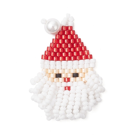 Glass Seed Beaded Santa Claus Pendants PALLOY-MZ00828-01-1