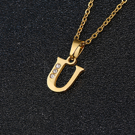 201 Stainless Steel Crystal Rhinestone Initial Pendant Necklaces FS-WG3A711-21-1