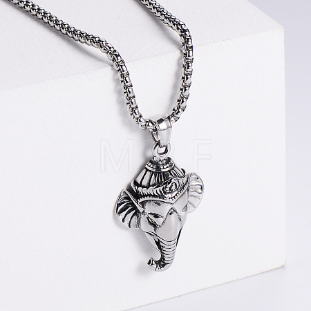 Retro Rock Punk Men's Elephant 304 Stainless Steel Pendant Necklaces TP5420-1-1