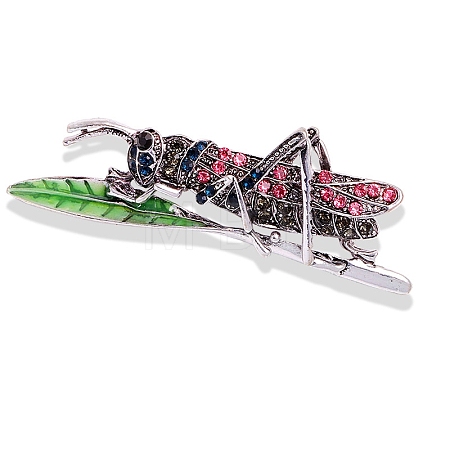 Grasshopper Antique Silver Alloy Rhinestone Brooches PW-WG9CCBB-05-1
